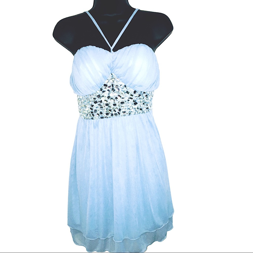 SPEECHLESS SKY BLUE RHINESTONE  BABYDOLL DRESS